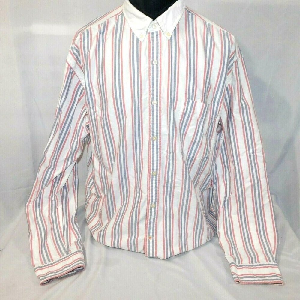 2012 Tommy Hilfiger White Faded Red Blue Striped Button Front Shirt Mens XXL